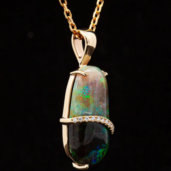 Australian Crystal Matrix Opal and Diamond Necklace in Yellow Gold by World Treasure Designs