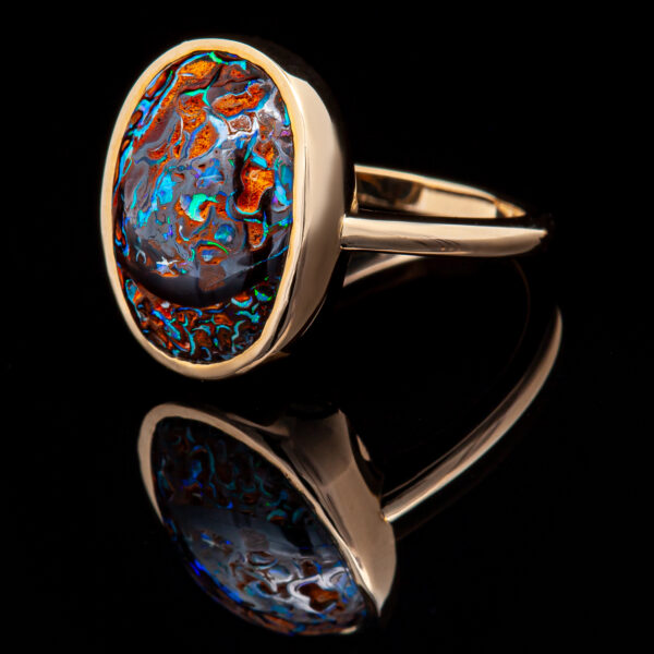 Australian Boulder Matrix Yowah Nut Opal Ring in Yellow Gold by World Treasure Designs