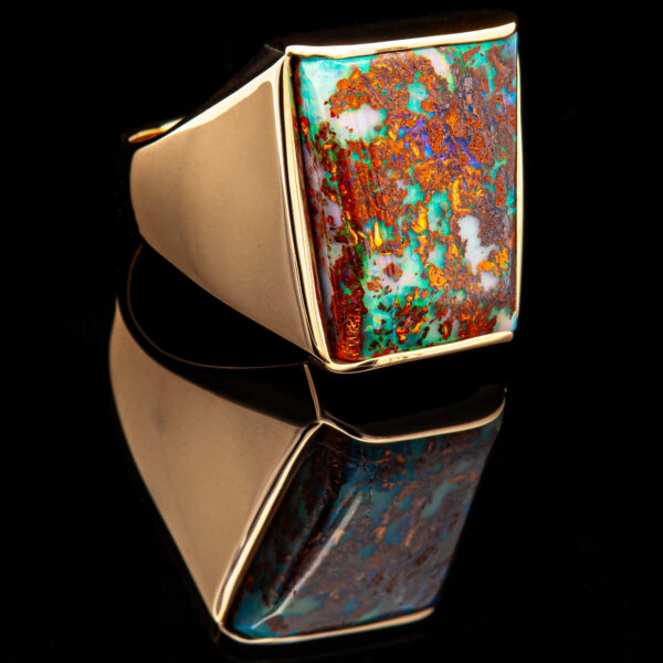 Mutlicoloured Australian Boulder Opal Ring in Yellow Gold by World Treasure Designs