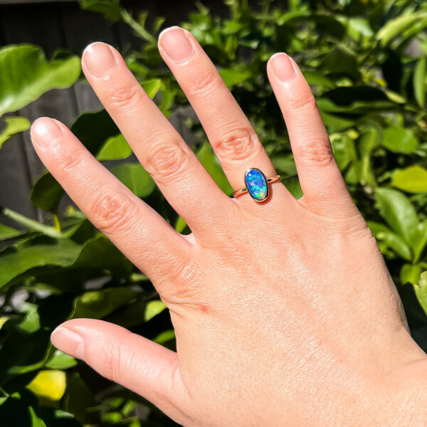 Australian Crystal Opal Bezel Set Ring in Yellow Gold by World Treasure Designs