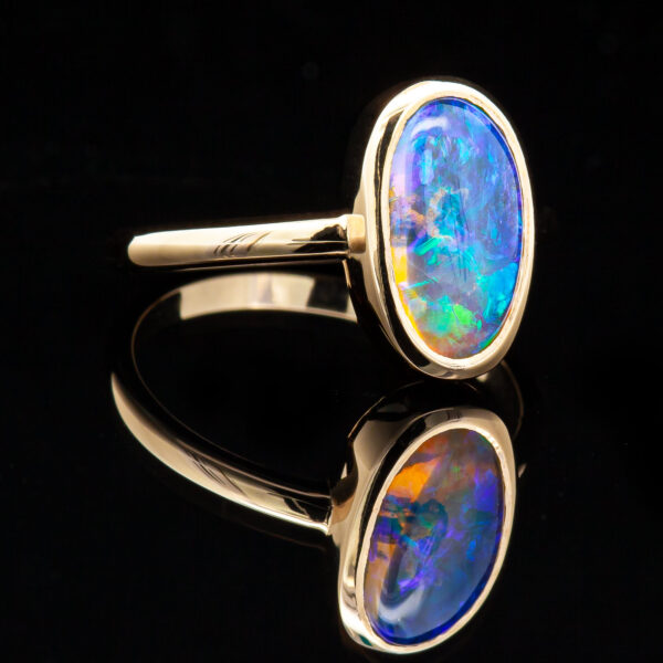 Australian Crystal Opal Ring in Yellow Gold by World Treasure Designs