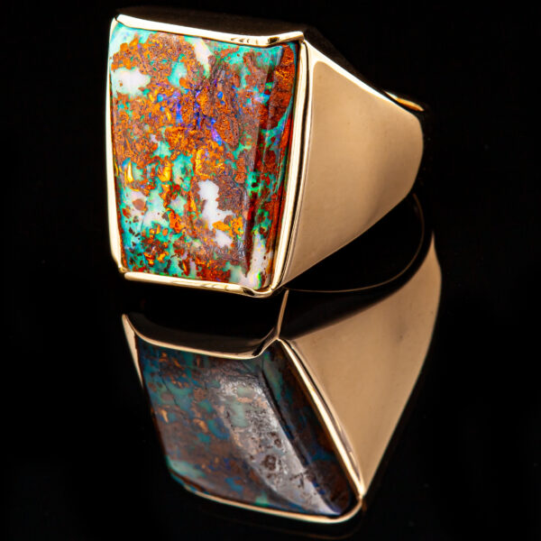 Australian Multicoloured Boulder Opal Ring in Yellow Gold by World Treasure Designs