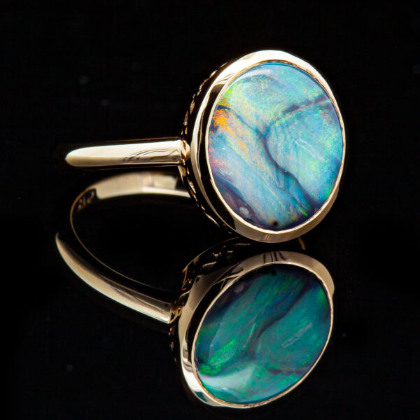 Australian Semi-Black Opal Ring in Yellow Gold by World Treasure Designs