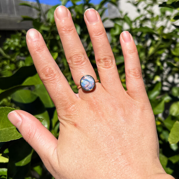 Australian Semi-Black Opal Ring in Yellow Gold by World Treasure Designs