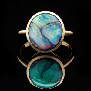 Australian Semi-Black Opal Ring Bezel Set in Yellow Gold by World Treasure Designs