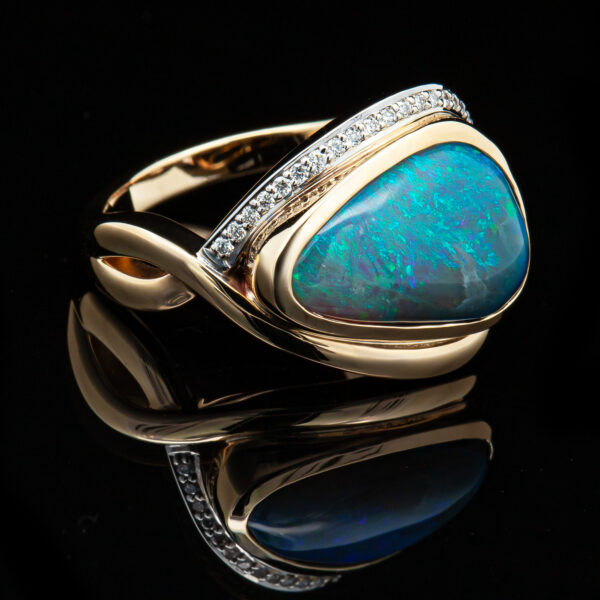 Australian Semi-Black Opal Ring in White and Yellow Gold by World Treasure Designs