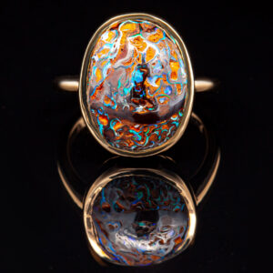 Australian Yowah Nut Matrix Boulder Opal Ring in Yellow Gold by World Treasure Designs