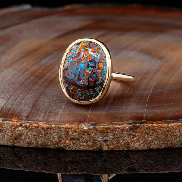 Australian Yowah Nut Matrix Opal Ring in Yellow Gold by World Treasure Designs