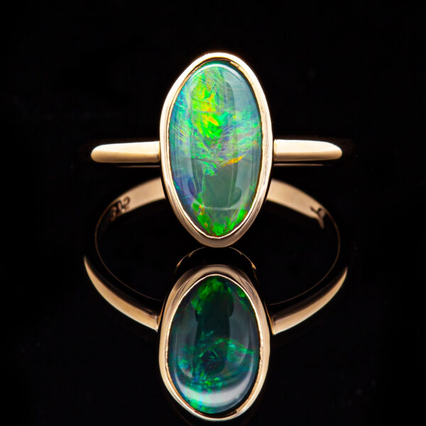 Blue-Green Australian Crystal Opal Ring in Yellow Gold by World Treasure Designs