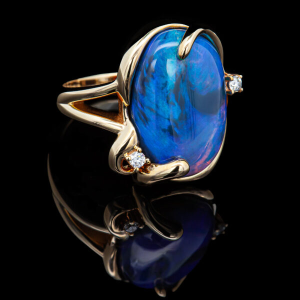 Diamond and Australian Blue-Purple Crystal Opal Ring in Yellow Gold by World Treasure Designs