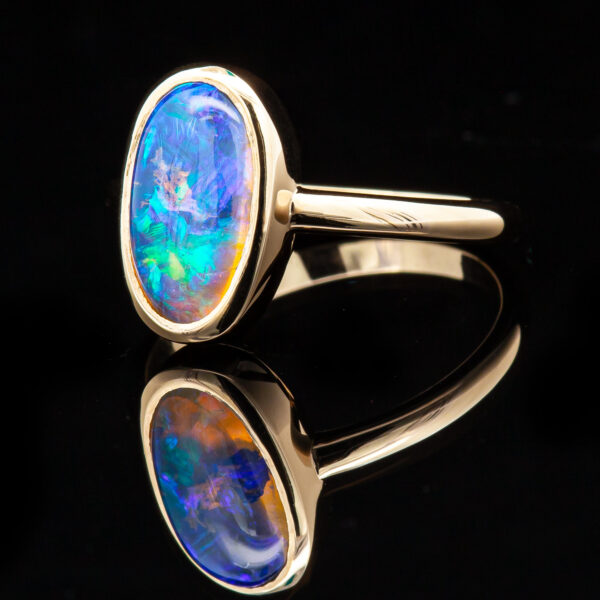 Fluorescent Australian Crystal Opal Ring Bezel Set in Yellow Gold by World Treasure Designs