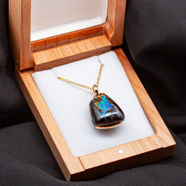 Australian Boulder Opal Necklace in Yellow Gold by World Treasure Designs