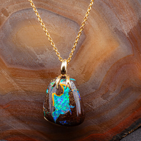 Australian Boulder Opal Necklace in Yellow Gold by World Treasure Designs