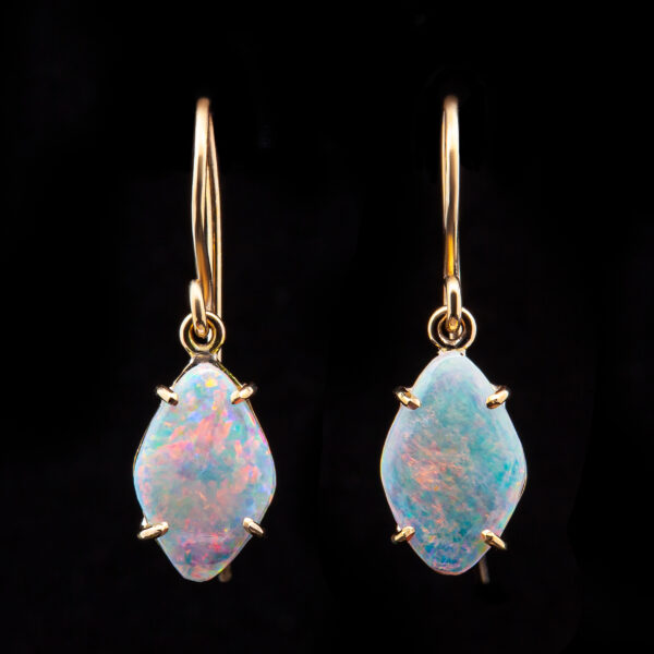 Australian Crystal Opal Earrings in Yellow Gold by World Treasure Designs