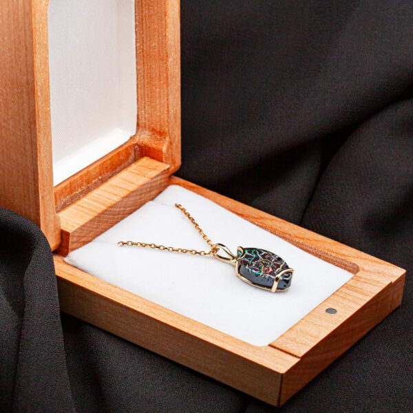 Australian Multicoloured Boulder Opal Necklace in Yellow Gold by World Treasure Designs