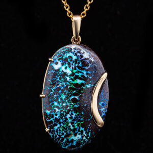 Blue-Green-Purple Australian Boulder Opal Necklace in Yellow Gold by World Treasure Designs