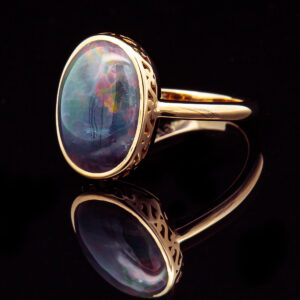 Carla | Oval Australian Semi-Black Crystal Opal Ring - Image 3
