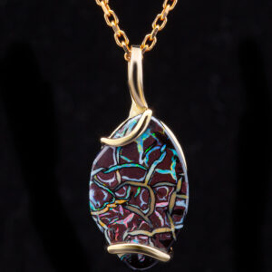 Multicoloured Australian Boulder Opal Necklace in Yellow Gold by World Treasure Designs