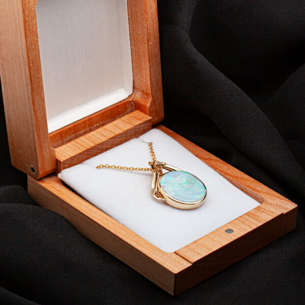 Australian Crystal Opal Necklace with Eucalyptus Gum Nuts in Yellow Gold by World Treasure Designs