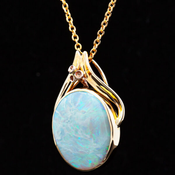 Australian Crystal Opal Necklace with Gold Eucalyptus Gum Nuts in Yellow Gold by World Treasure Designs