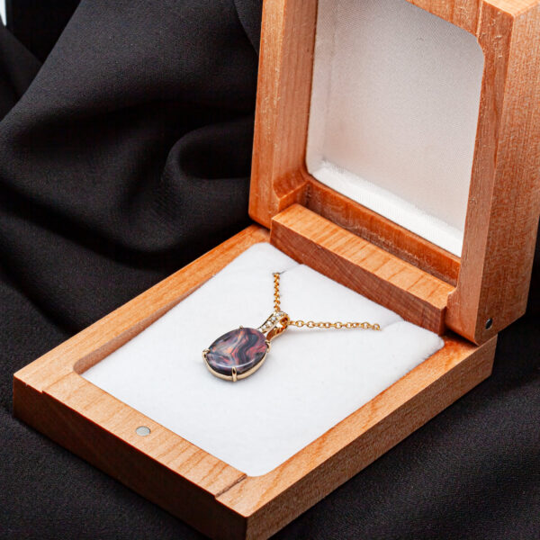 Diamonds Grain Set into the Bail with Australian Semi-Black Opal Necklace in Yellow Gold by World Treasure Designs