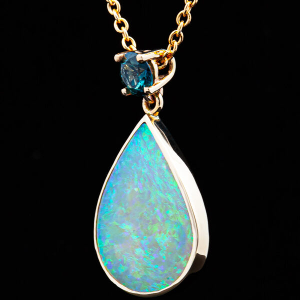 Tear Drop Australian Crystal and Opal Australian Sapphire Necklace in Yellow Gold by World Treasure Designs