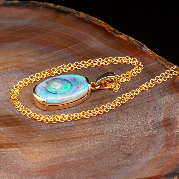 Australian Black Opal Necklace in Yellow Gold by World Treasure Designs