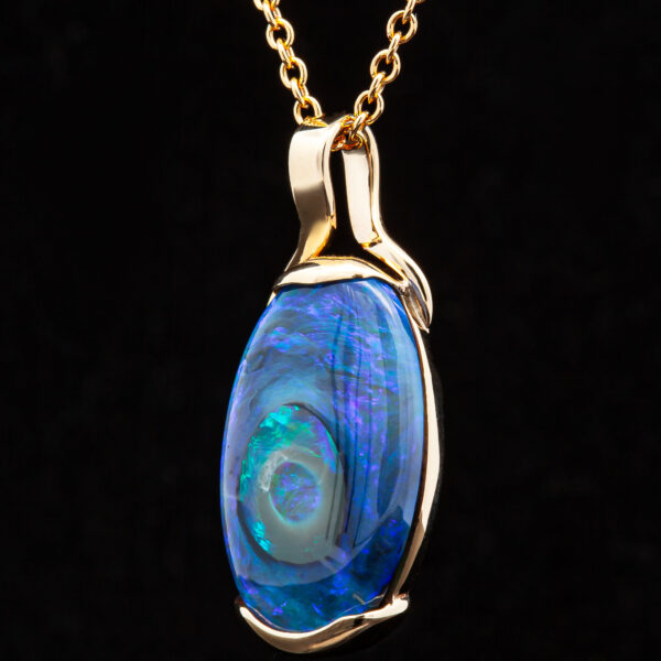 Australian Black Opal Necklace in Yellow Gold by World Treasure Designs