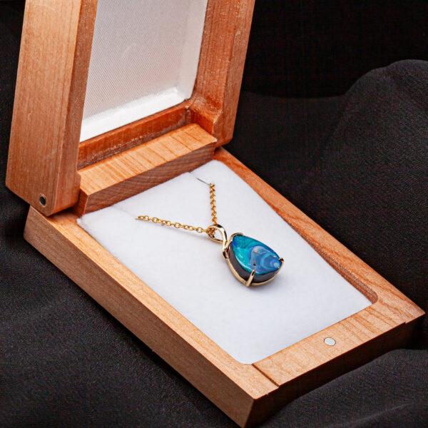 Australian Blue Boulder Yowah Opal Necklace in Yellow Gold by World Treasure Designs