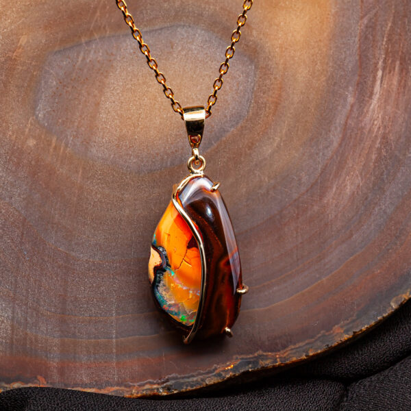 Australian Boulder Yowah Nut Opal Necklace in Yellow Gold by World Treasure Designs