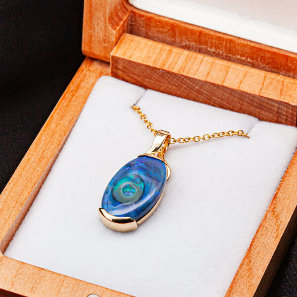 Australian Fossilized Black Freeform Opal Necklace in Yellow Gold by World Treasure Designs