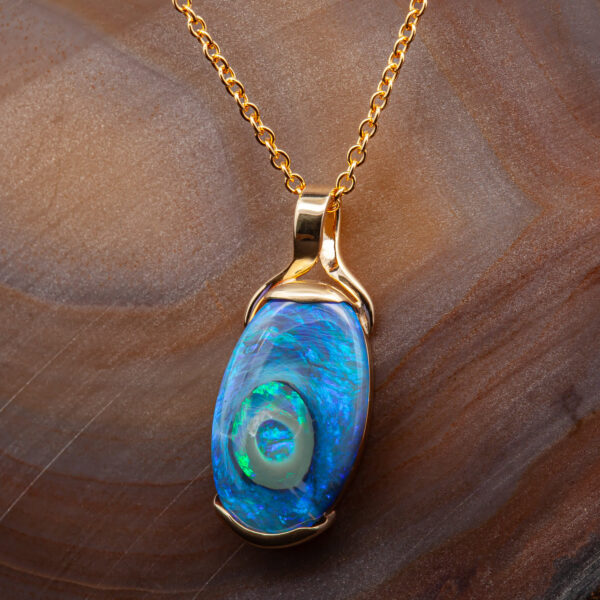 Australian Fossil Black Opal Necklace in Yellow Gold by World Treasure Designs