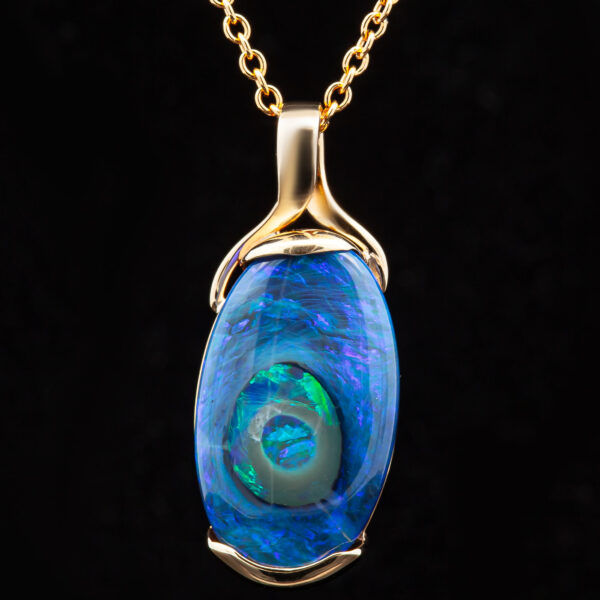 Australian Fossil Black Opal Necklace in Yellow Gold by World Treasure Designs