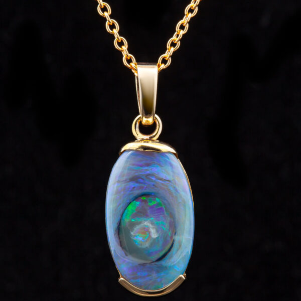 Australian Fossilized Black Opal Necklace in Yellow Gold by World Treasure Designs