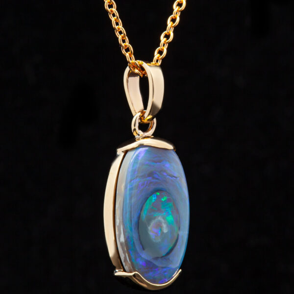 Australian Free form Fossil Black Opal Necklace in Yellow Gold by World Treasure Designs