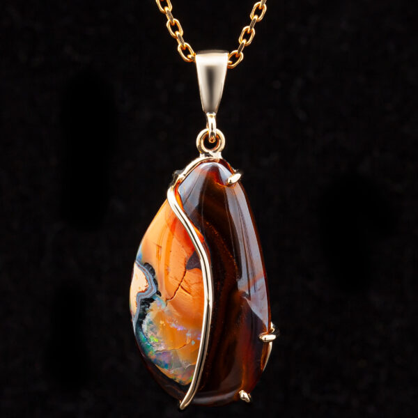 Australian Yowah Nut Boulder Opal Necklace in Yellow Gold by World Treasure Designs