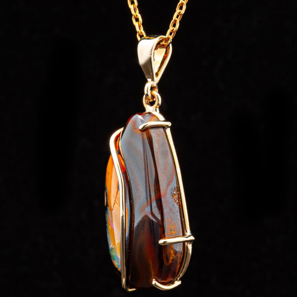 Australian Yowah Nut Boulder Opal Pendant in Yellow Gold by World Treasure Designs