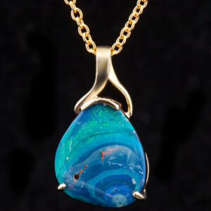 Blue Australian Boulder Opal Necklace in Yellow Gold by World Treasure Designs