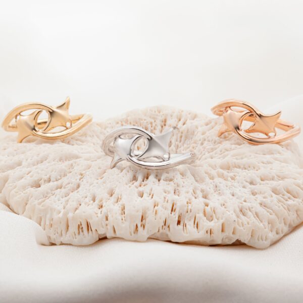 Double Manta Ray Ring in Yellow Gold, White Gold, and Rose Gold by World Treasure Designs