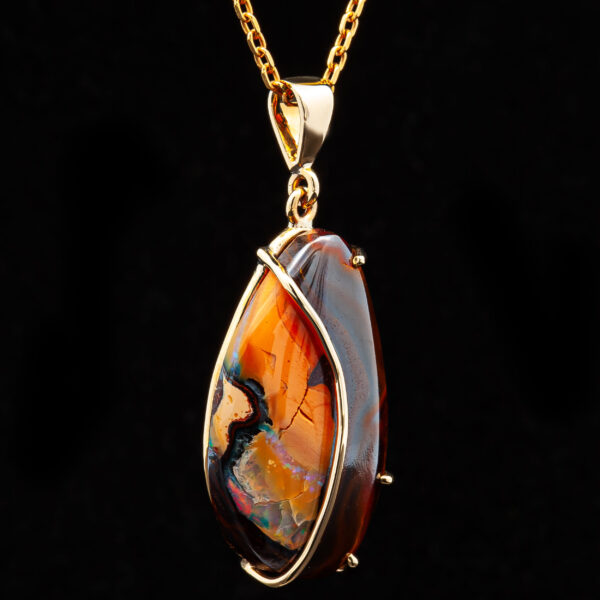 Orange Australian Yowah Nut Boulder Opal Necklace with Yellow Gold Bar Accent by World Treasure Designs