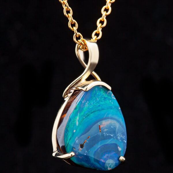 Yowah Australian Opal Boulder Necklace in Yellow Gold by World Treasure Designs