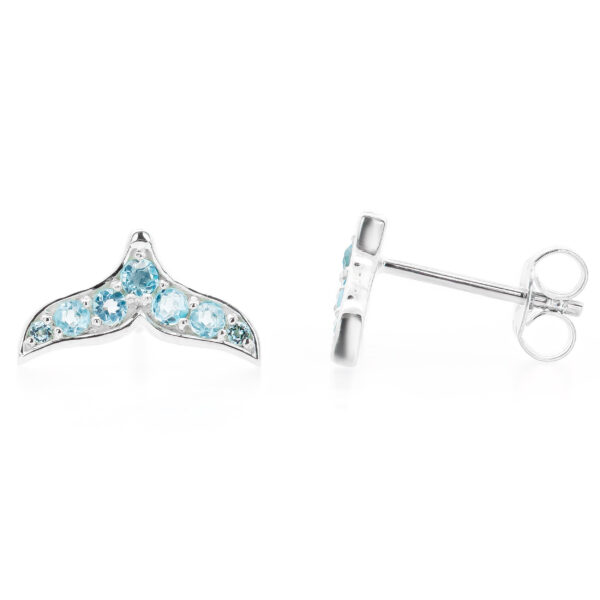 Angel of the Sea Blue Topaz Whale Tail Stud Earrings in Sterling Silver by World Treasure Designs