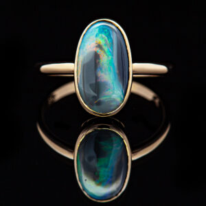 Australian Fossil Semi-Black Opal Ring in Yellow Gold by World Treasure Designs