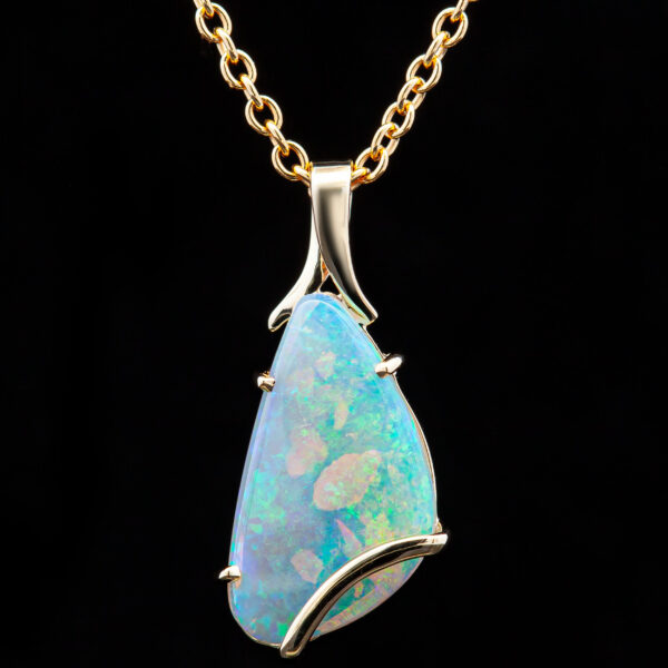 Australian Semi-Black Opal Necklace in Yellow Gold by World Treasure Designs