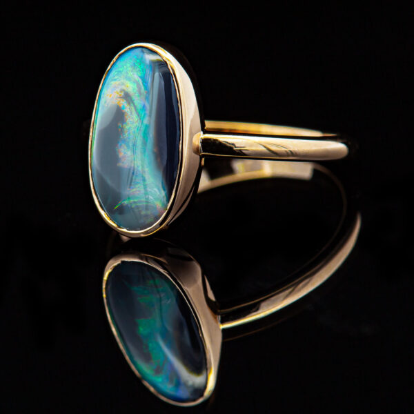 Australian Semi-Black Opal Ring in Yellow Gold by World Treasure Designs