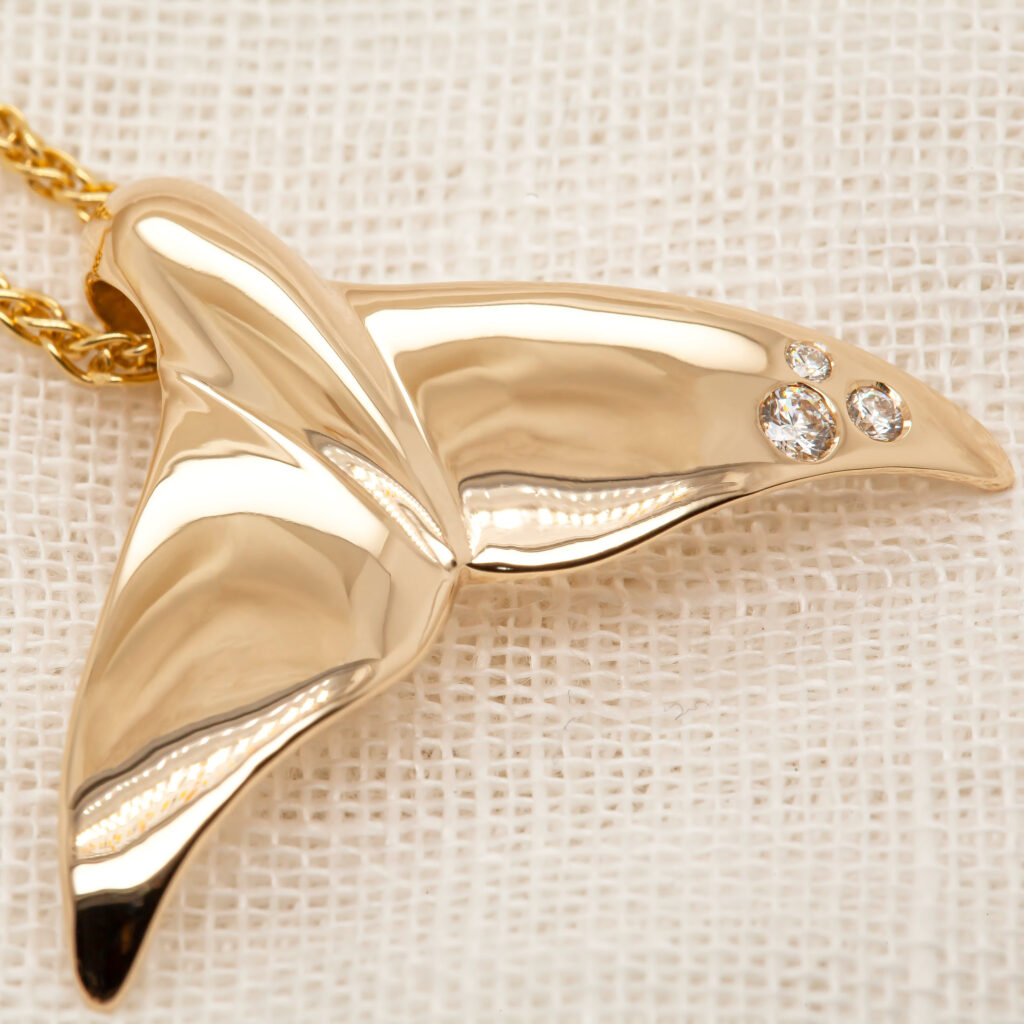 Yellow Gold Diamond Set Whale Tail Pendant By World Treasure Designs