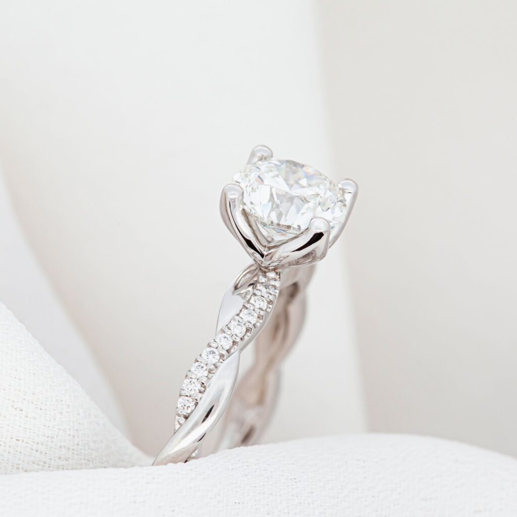 White Gold Twist Diamond Engagement Ring By World Treasure Designs