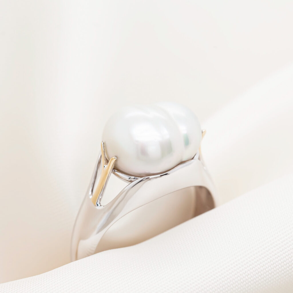 White And Yellow Gold Double Pearl Ring By World Treasure Designs