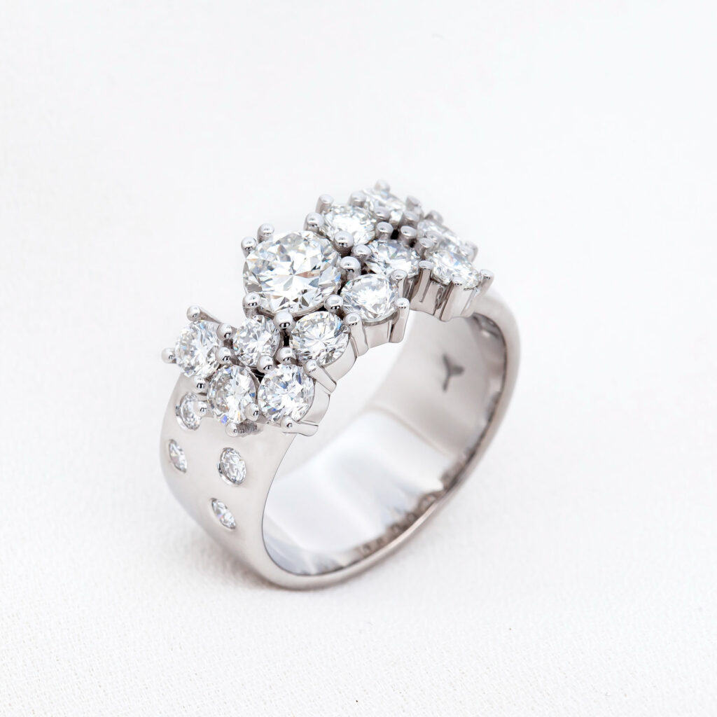 White Gold Wide Band Multi Claw Set Diamond Dress Ring By World Treasure Designs