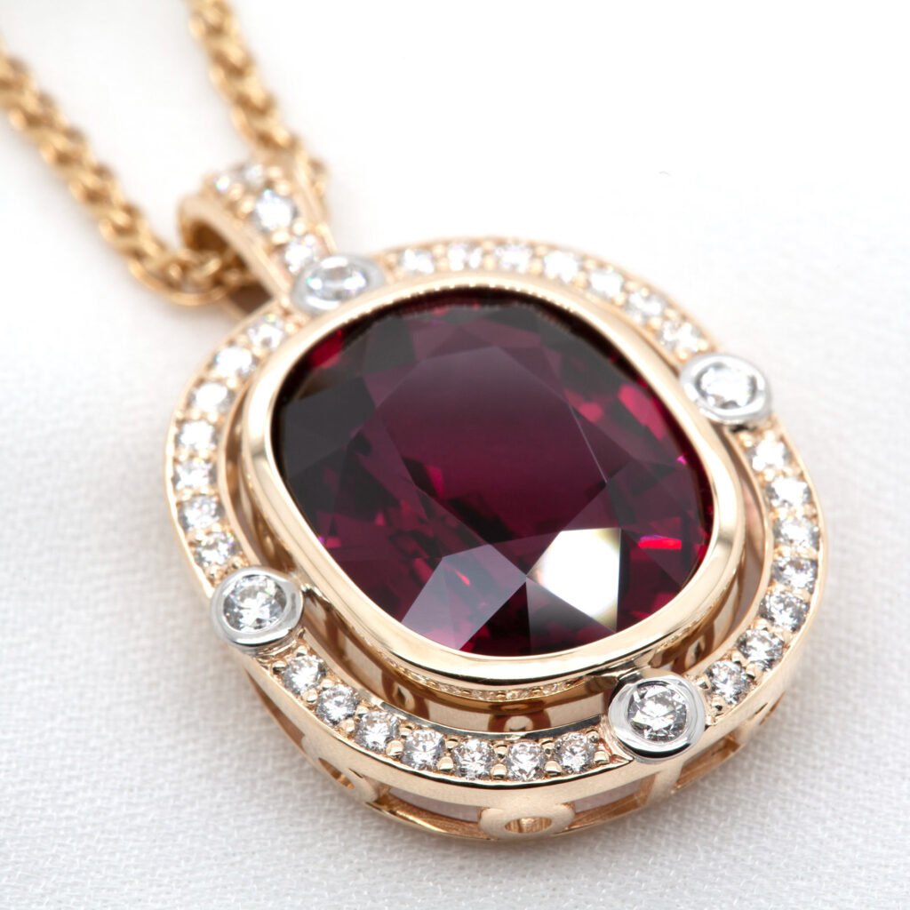 Yellow Gold Ruby And Diamond Pendant By World Treasure Designs